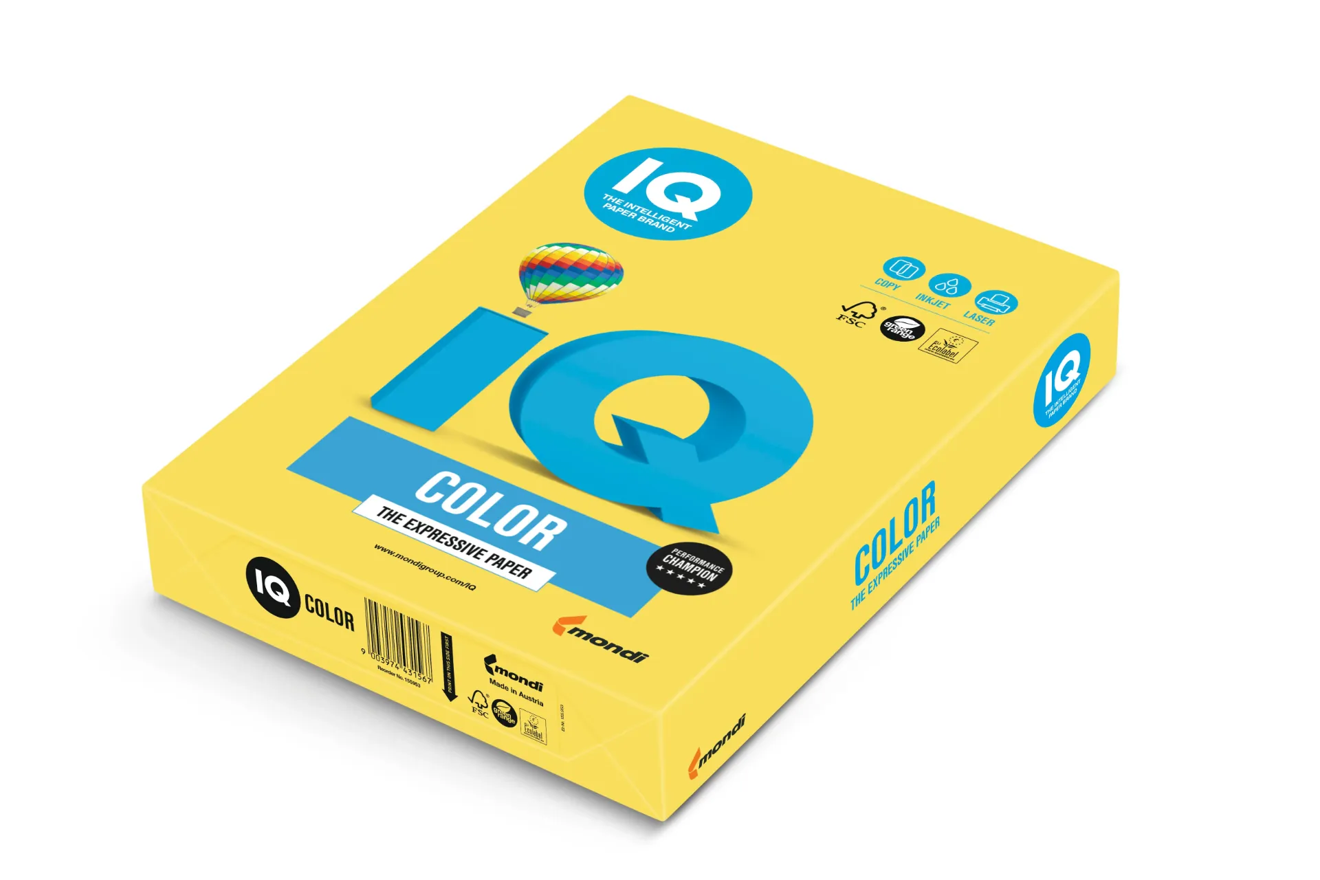 [A380CY] PAQUETE 500 HOJAS IQ COLOR AMARILLO CANARIO CY39 A3 80G