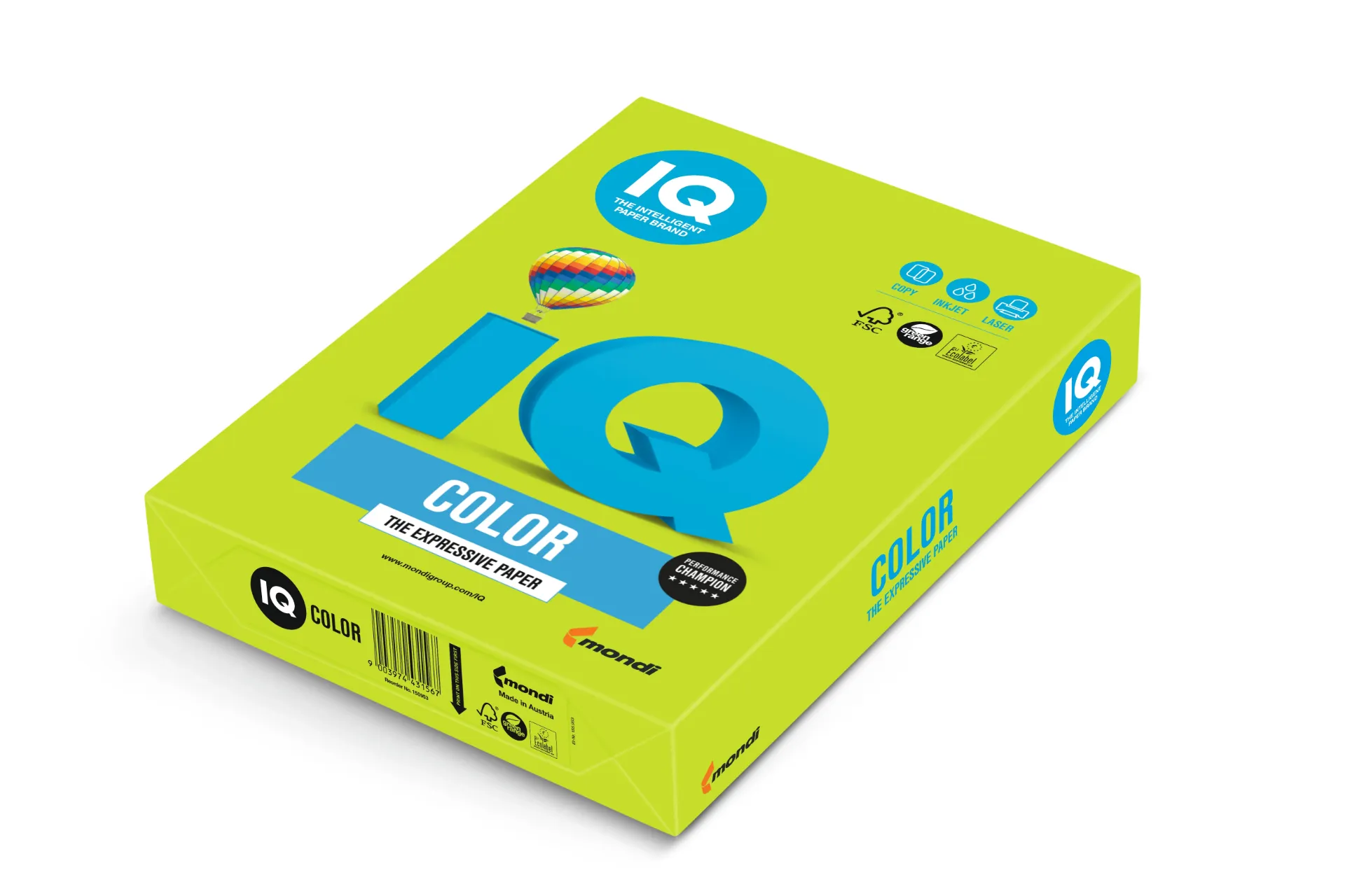 [A380LG] PAQUETE 500 HOJAS IQ COLOR VERDE TILO LG46 A3 80G