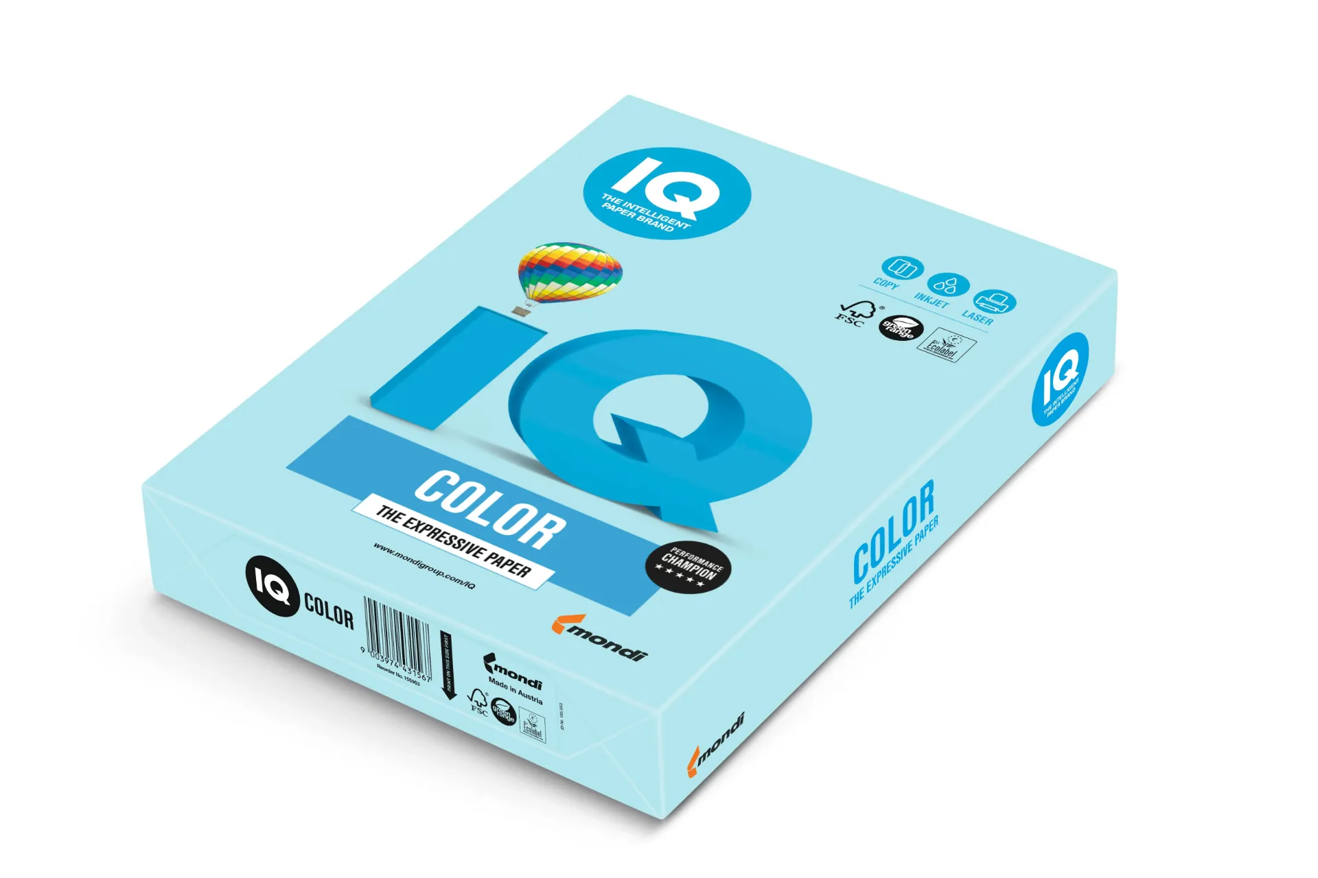 [A380MB] PAQUETE 500 HOJAS IQ COLOR AZUL MEDIO MB30 A3 80G
