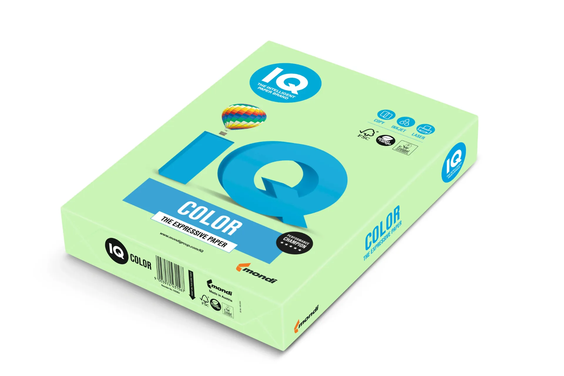 [A380MG] PAQUETE 500 HOJAS IQ COLOR VERDE MEDIO MG28 A3 80G