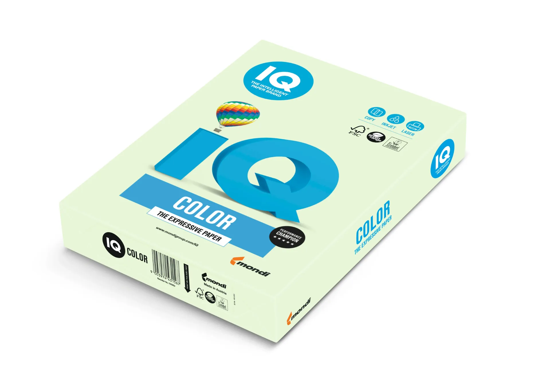 [A480GN] PAQUETE 500 HOJAS IQ COLOR VERDE GN27 A4 80G