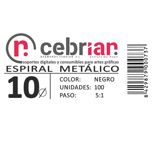[ESPI10] CAJA 200U ESPIRAL METAL 10 MM NEGRO PASO 5:1