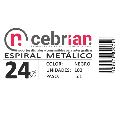 [ESPI24] CAJA 100U ESPIRAL METAL 24 MM NEGRO PASO 5:1