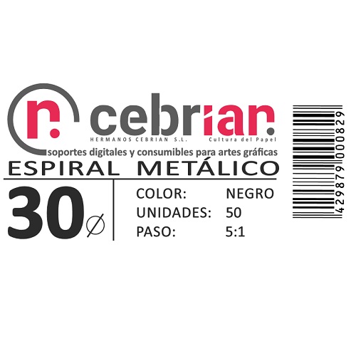 [ESPI305] [ESPI30] CAJA 50U ESPIRAL METAL 30 MM NEGRO PASO 5:1