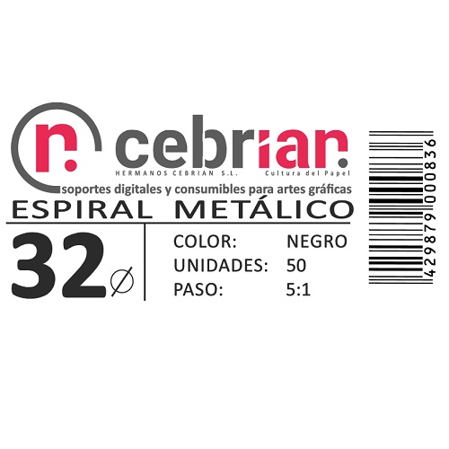 [ESPI32] CAJA 50U ESPIRAL METAL 32 MM NEGRO PASO 5:1