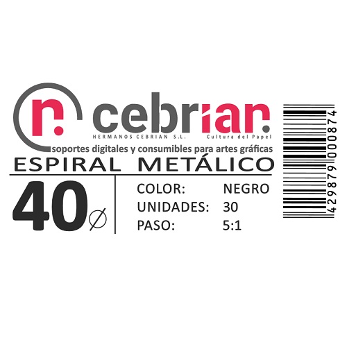 [ESPI405] [ESPI40] CAJA 30U ESPIRAL METAL 40 MM NEGRO PASO 5:1