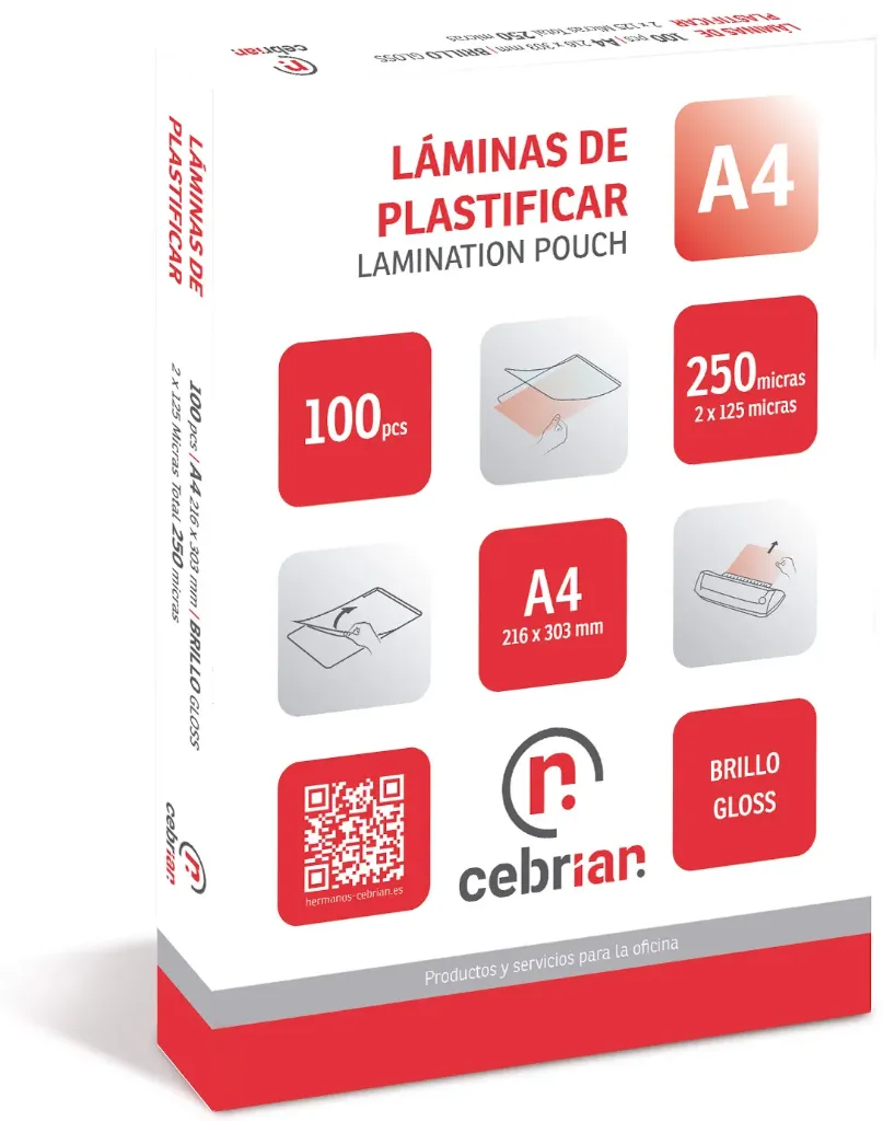 [900150] CAJA 100 CARTERAS PARA PLASTIFICAR 125 MICRAS A4 CEBRIAN