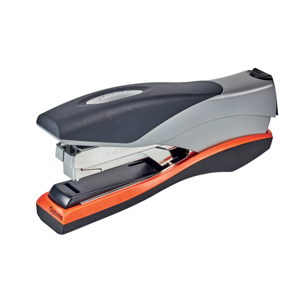 [2102357] [2102357] Grapadora gran capacidad sin esfuerzo y grapado plano Rexel Optima 40 capacidad 40 hojas, gris/ naranja
