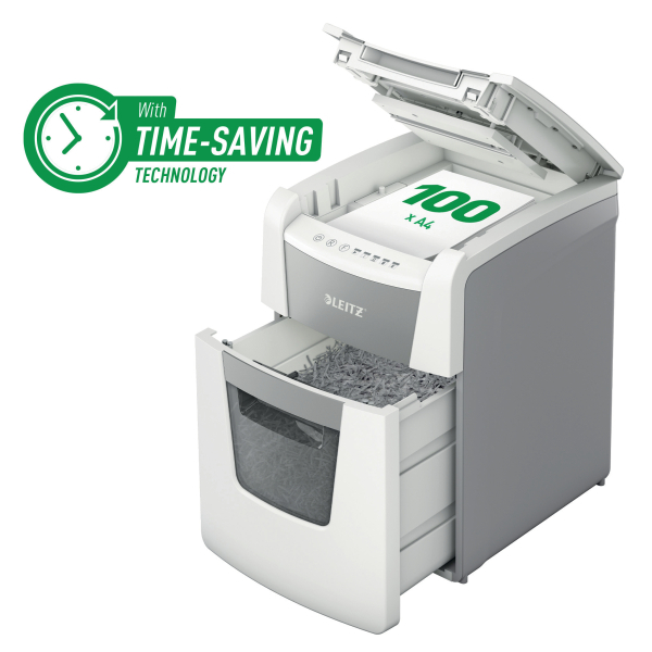 [80120000] [80120000] Destructora automática para pequeña oficina Leitz IQ 100 Autofeed P5, blanca